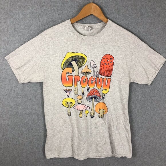 Groovy Mushroom Tee Shirt Gray Size Medium - Picture 1 of 3